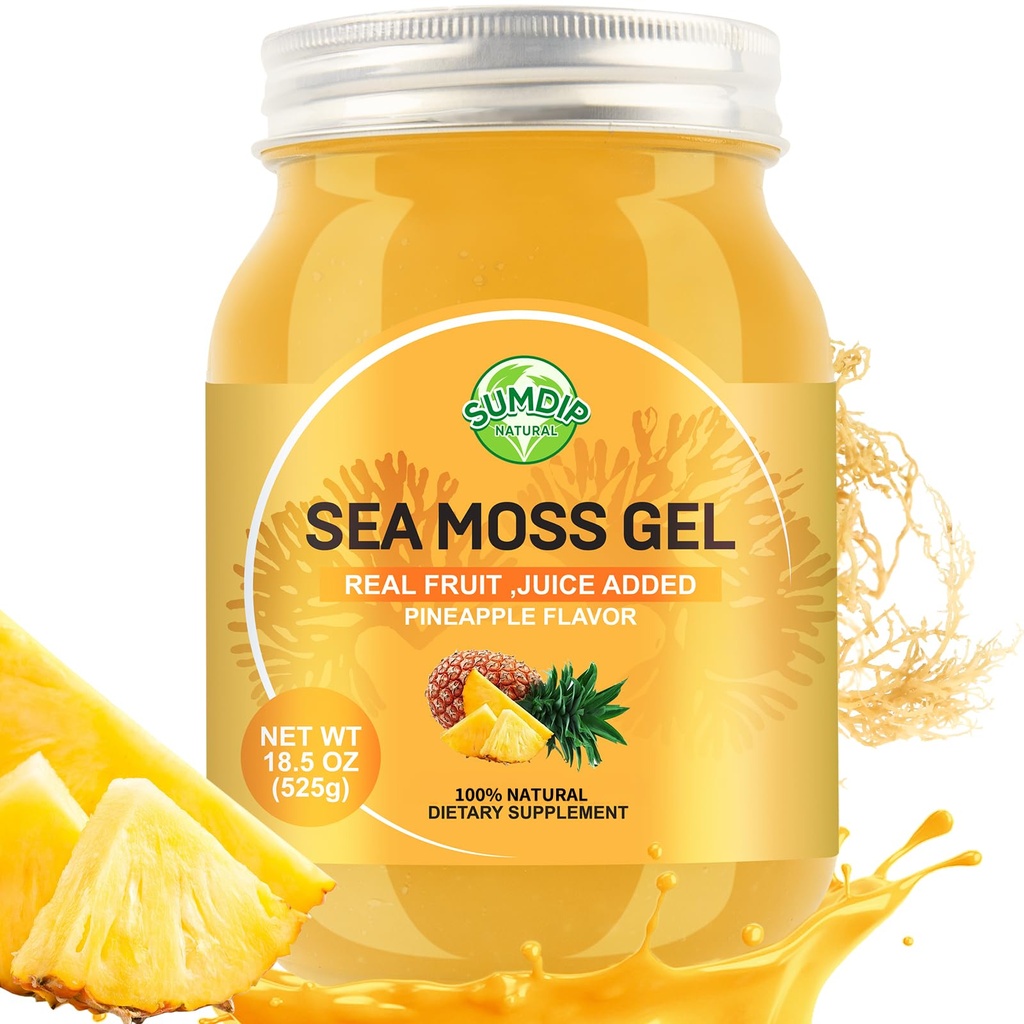 18.5 OZ Sea Moss Gel, Raw Flavored Irish Seamoss Gel Immune和消化支持维生素矿物补充品,菠萝