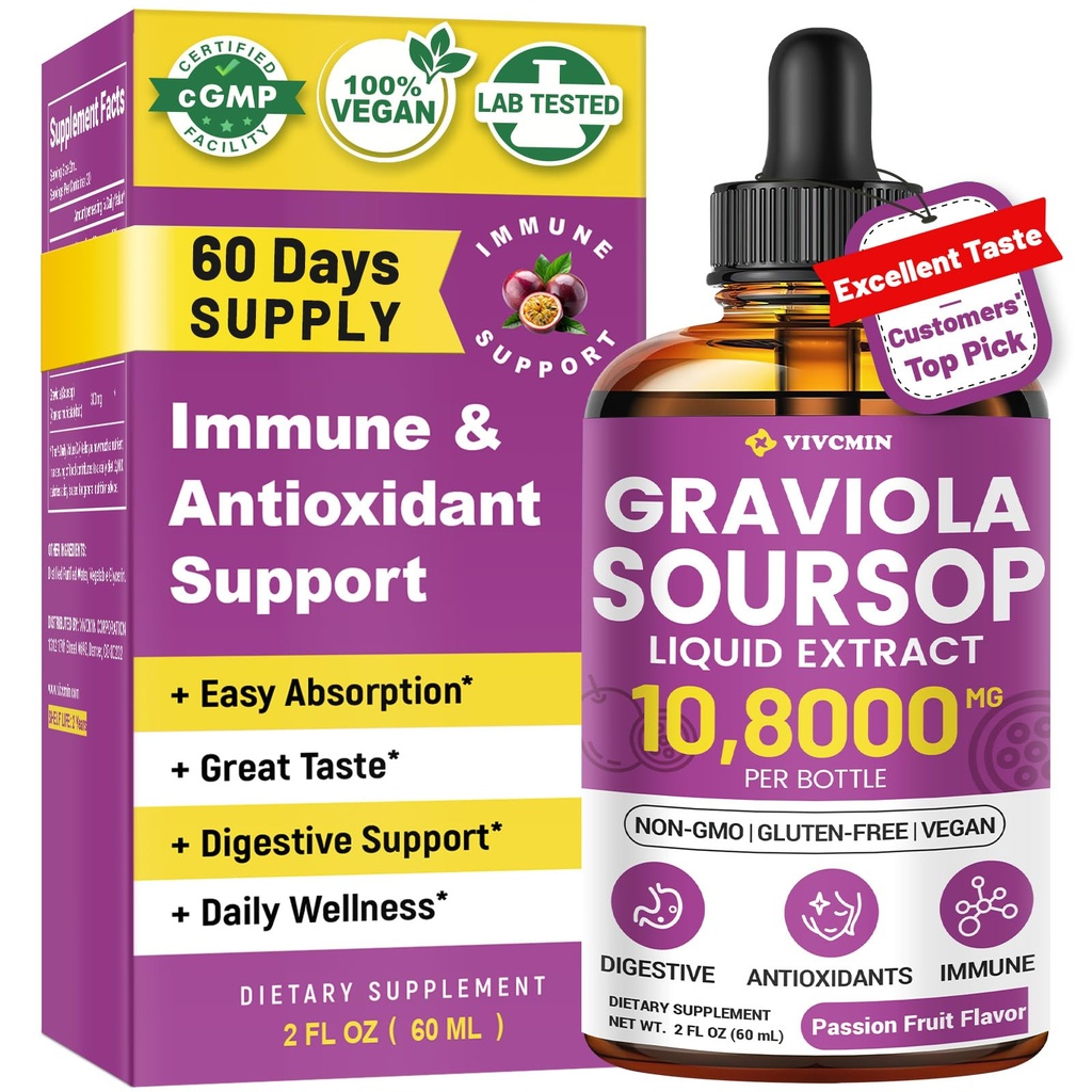 Graviola Soursop Leaf 提取液 - Soursop Bitters 液体,支持 Immune, 放松, 活物和睡眠, 糖和无酒精, 极易吸食的公式, 激情水果火焰, 2 Fl Oz