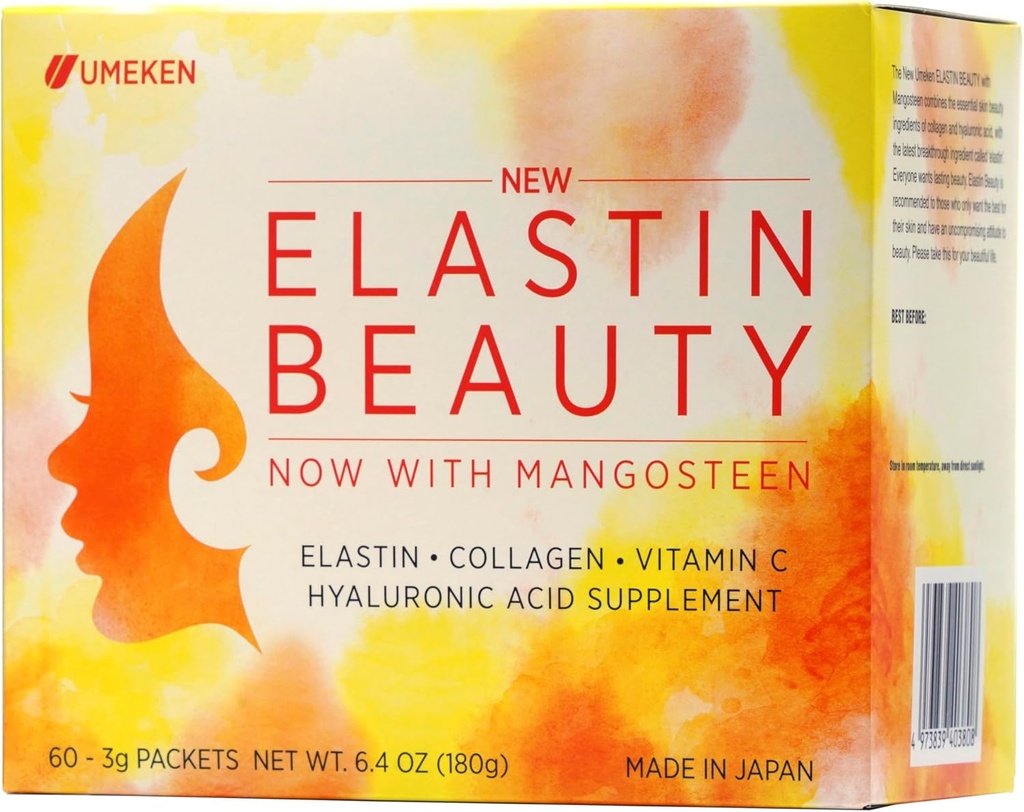 Umeken Elastin 美粉补充品,配有Collagen Peptides、Hyaluronic酸、维生素C和芒果、妇女健康与健康,1个月供应,60包