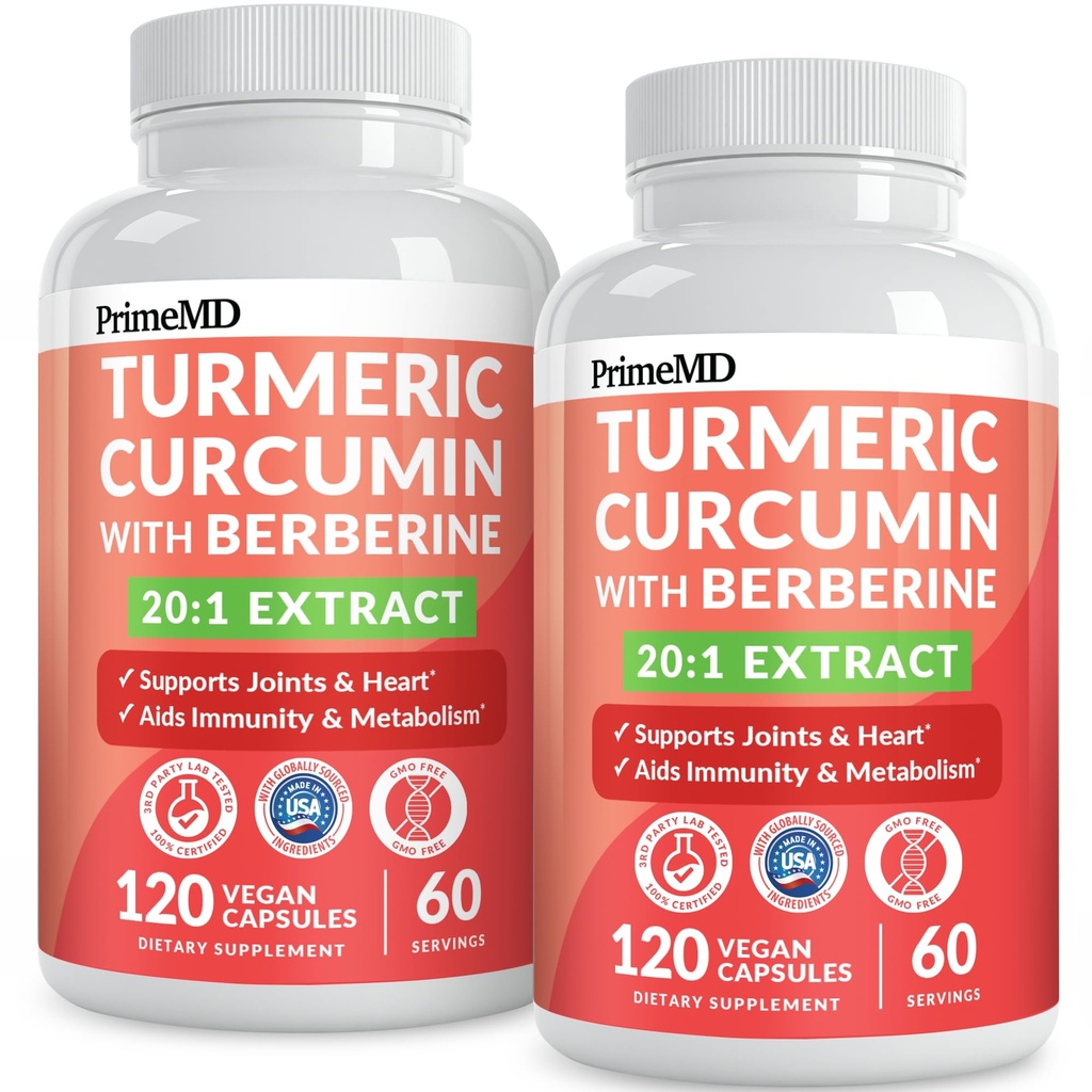 5-in-1 有机Turmeric Curcumin Supplement(4210mg),配以柏柏林,锡兰桂花生素和姜汁辅料,用于联合,心脏,古特,和Metabolic Support(120 cm)(包2)