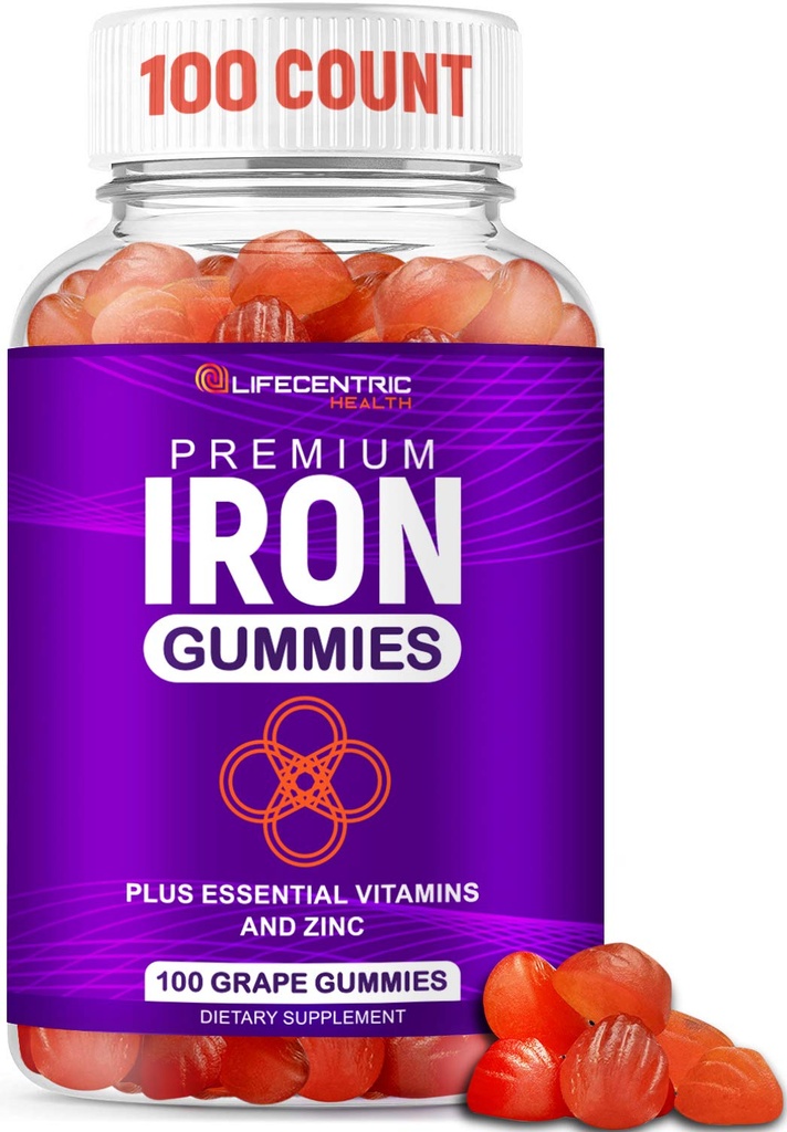 LifeCentricHealth Iron Gummies | Biotin Zinc Vitamin B Folic Acid Gummies | Vegan Gluten Free for Women & Men