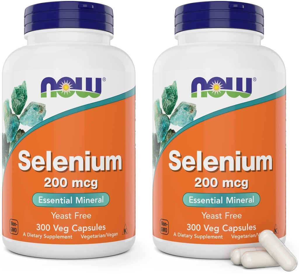 Now Selenium 200mcg Capsules, 300 Count (Pack of 2) - L Selenomethionine Mineral Supplement for Women & Men - Veg Caps, Non-GMO, Vegan Friendly, Yeast-Free
