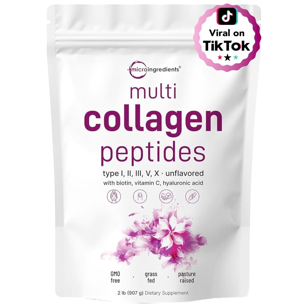 微粒成份 多科拉根百合药粉, 2lb → 类型 I, II, III, V, X + Biotin, Vitamin C & Hyaluronic Acid → 支持头发,皮肤和联合健康 → Keto, 非GMO