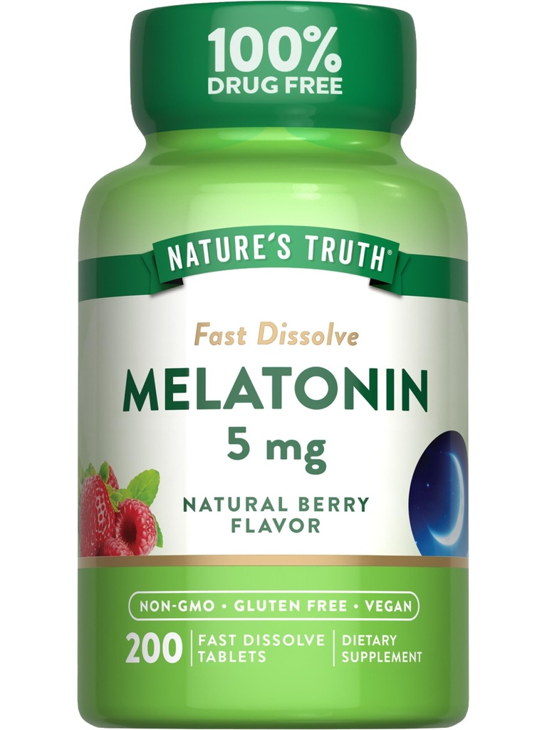 Nature's Truth Melatonin 5mg 快溶石碑 QQ200 Counter Berry Flavor QQ Vegan, Non-GMO & Gluten Free Supplement 互联网档案馆的存檔,存档日期2013-12-22.