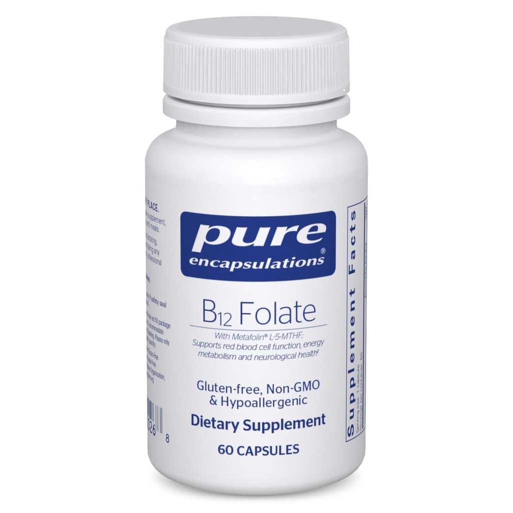 纯封装 B12 Folate - 支持神经,能量代谢和认知支持的能量补充* - 以维生素B Folate作为Metafolin - 60 Capsules