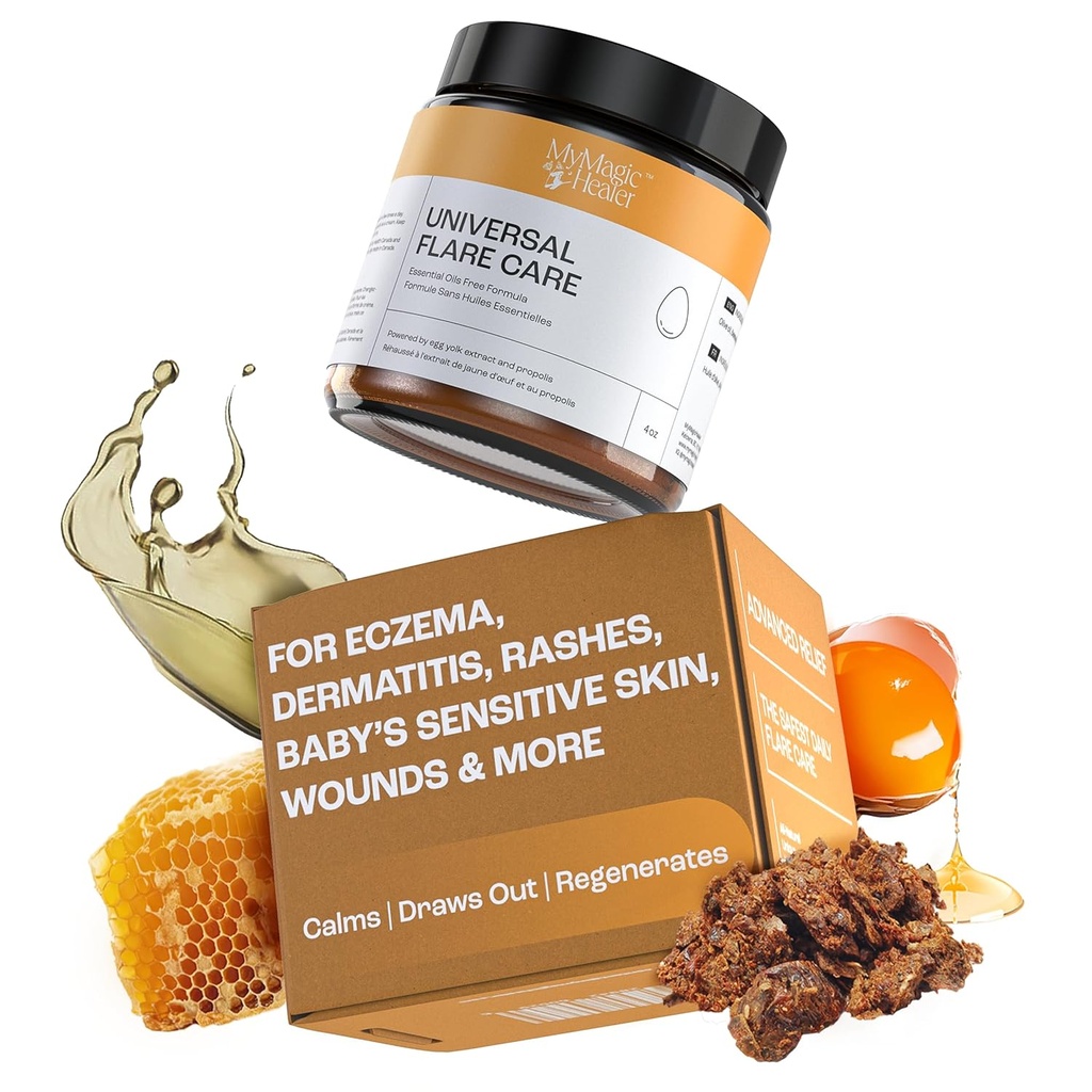 My MagicHealer Universal Flare Care 基本免油 – Rashes, Eczema, Psoriasis, Hidradenitis Suppurativa, Impetigo, Dermatitis, 伤病护理,敏感皮肤w/Propolis & Egg Yolk 4 oz