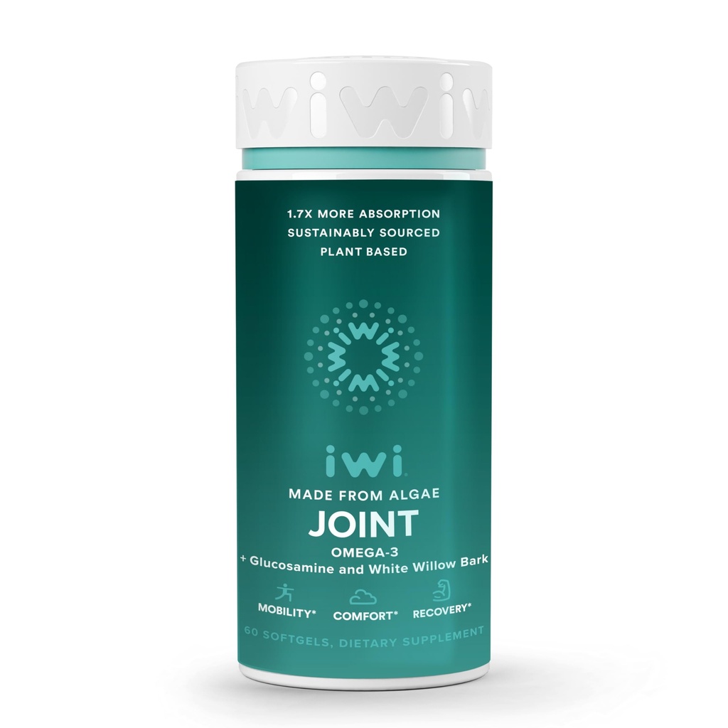 Iwi Life Joint Omega-3, 60 Softgels (30 services), Plant-based Algae Omega-3 with Glucosamine, 流动性支持饮食补充, Krill & Fish Oil 替代品, 无鱼味余味