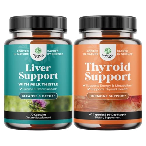 Bundle of Liver Cleanse Detox & Repair - Milk Thistle for Digestion & Immune Health - Ginger Root Choline Dandelion Root and Herbal Thyroid Support Complex - Potent Kelp Iodine for Hormone Balance