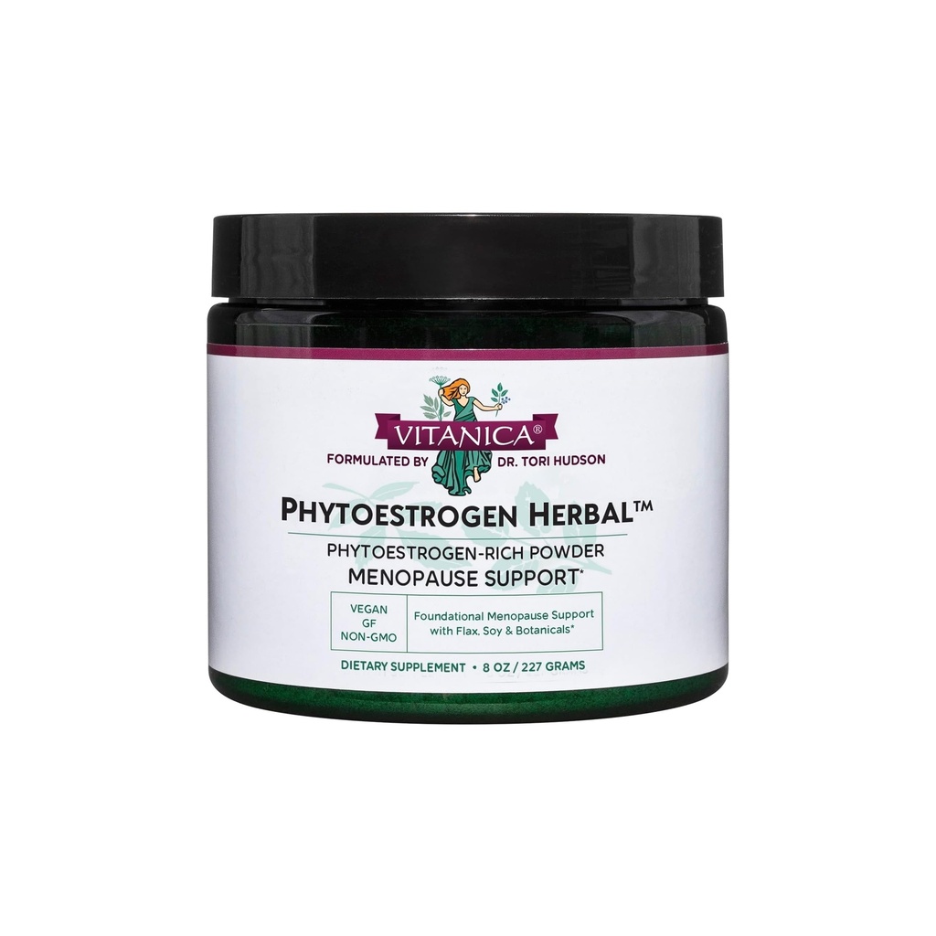 Vitanica Phytoestrogen Herbal Non-GMO PMS, Menopause Relief Supplement for Women, Hormone Balance, Night Sweats & Hot Flash Relief, Soy Isoflavones, Vegan, Powder 8 Oz (Phytoestrogen Herbal)