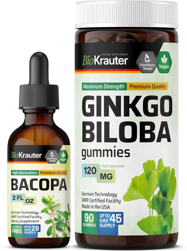 BIO KRAUTER Bacopa Tincture 2 Fl. Oz. & Ginkgo Biloba 90古米