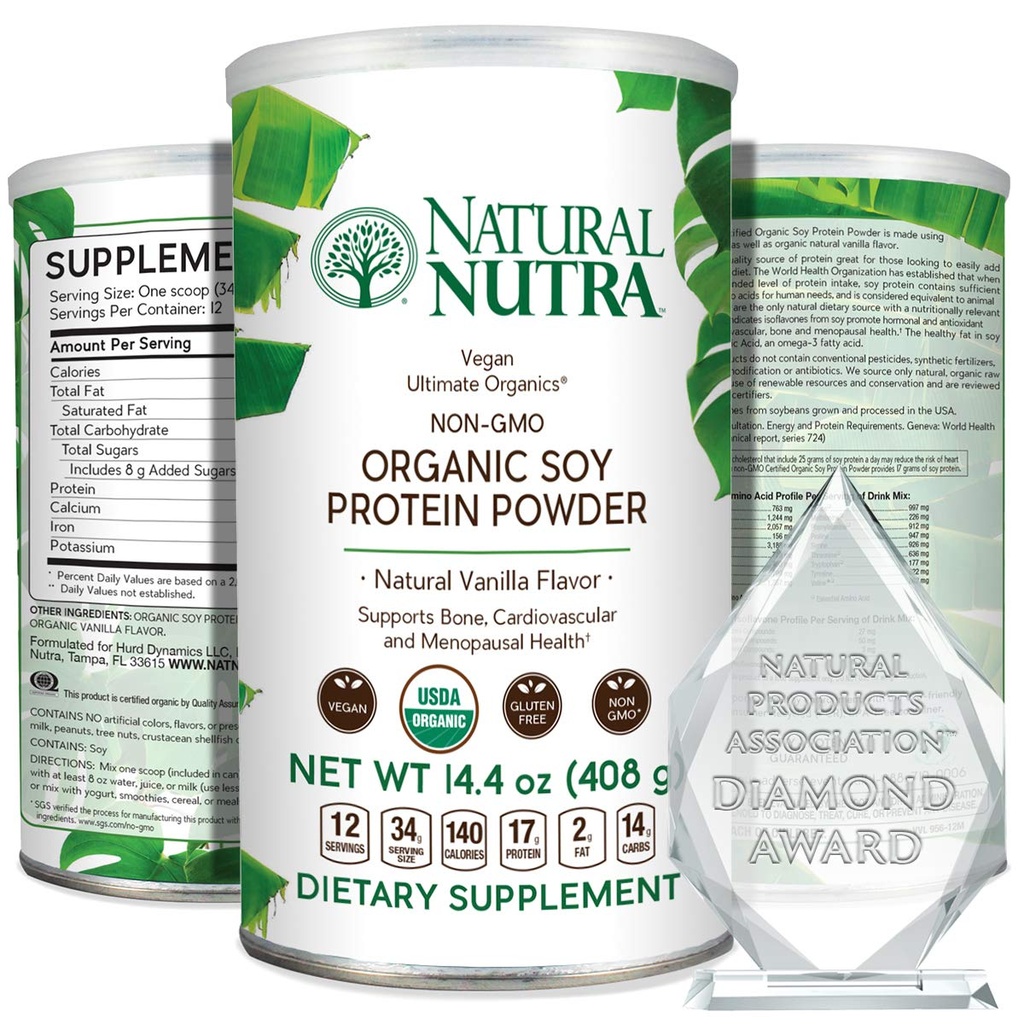 天然 Nutra 有机 Vegan 植物基大豆蛋白源粉,支持中年过渡,支持骨质,改善心血管健康,Gluten Free,非GMO,无糖14.4 OZ.