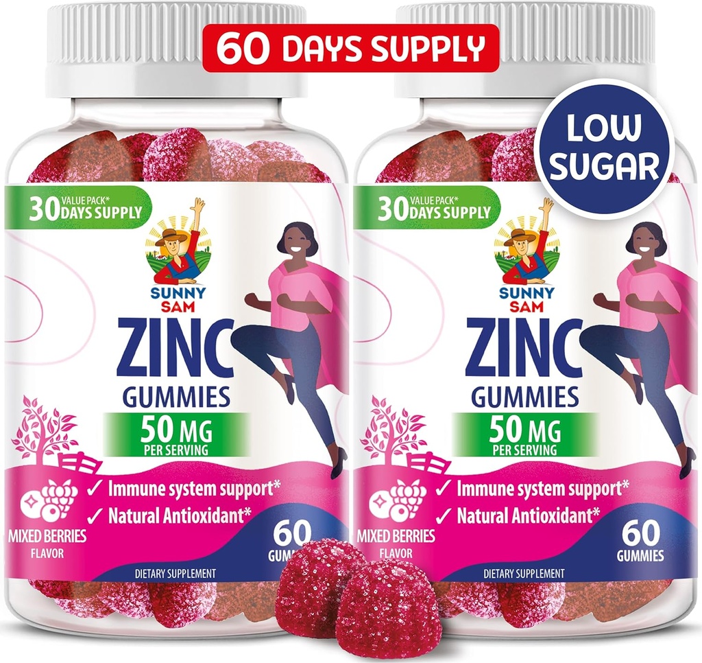 Zinc Gummies for Adults - Zinc Chewable Gummy for Immune Support - Powerful Natural Antioxidant Non-GMO Supplement for Children Men Woman Adults