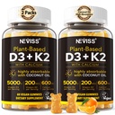 维生素D3 5000iu & K2(作为MK7) 200mcg Gummys + 600mg Calcium,配有Coconut Oil 用于高吸附,最大强维他命 D3 K2 补充 - 支持骨骼肌肉牙齿 Immune, Vegan 2Packs
