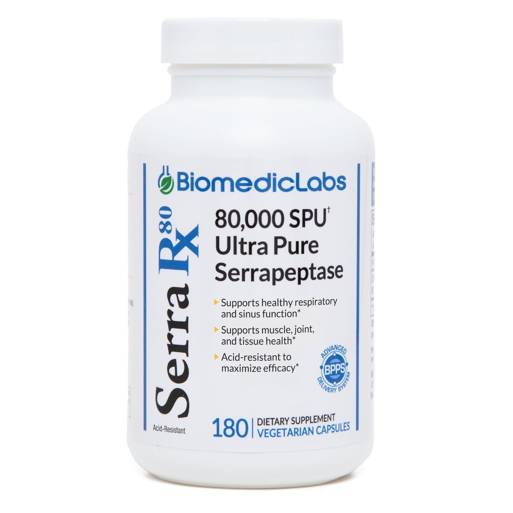 Serra-RX 80,000 SURRAPeptase - 酸-活性蛋白质酶、非GMO、Gluten Free、Vegan、支持Sinus和肺部健康,180 Veg Capsules