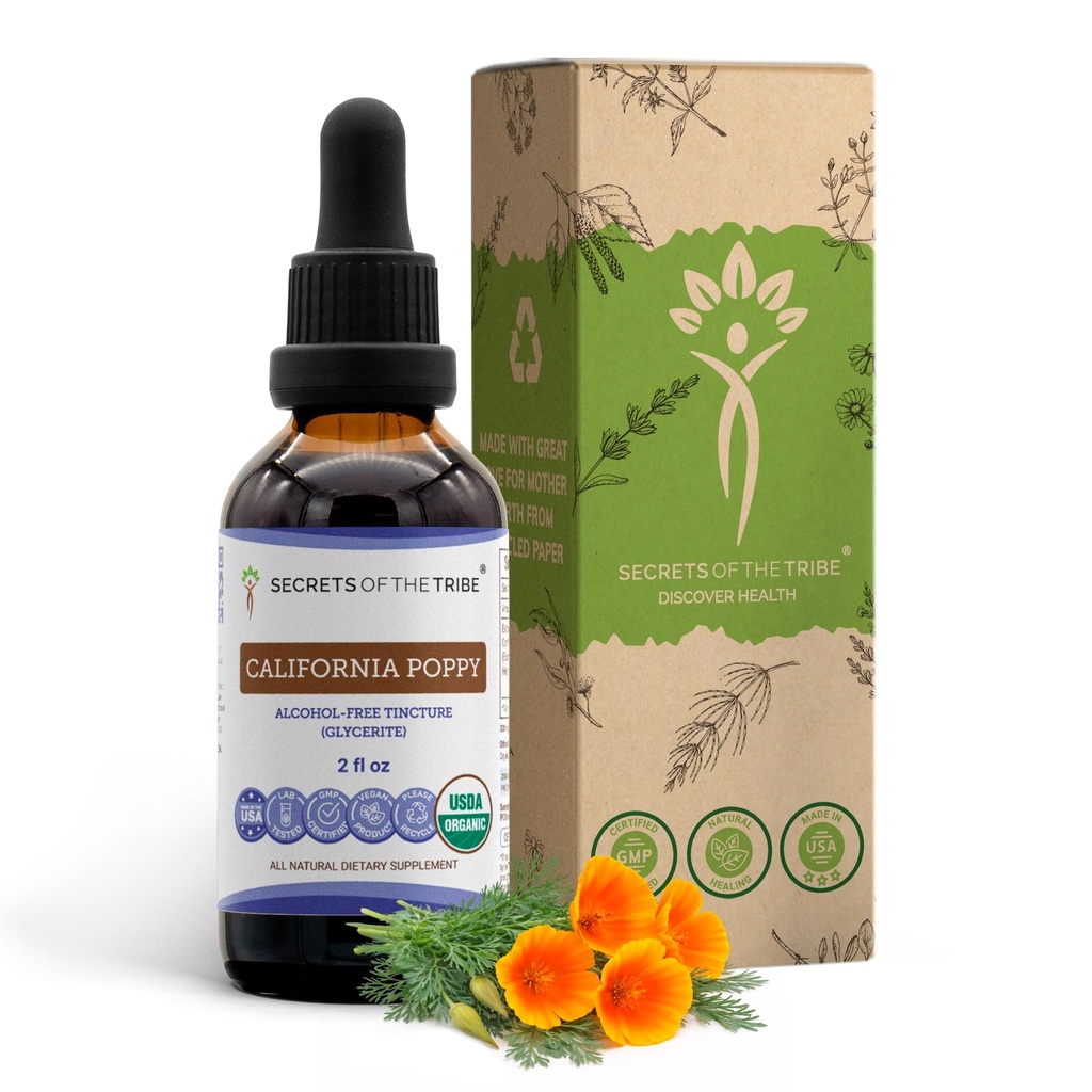 加州Pappy Tincture无酒精液体提取物 加州有机罂粟(Eschscholzia Californica) 干根(2 FL OZ)