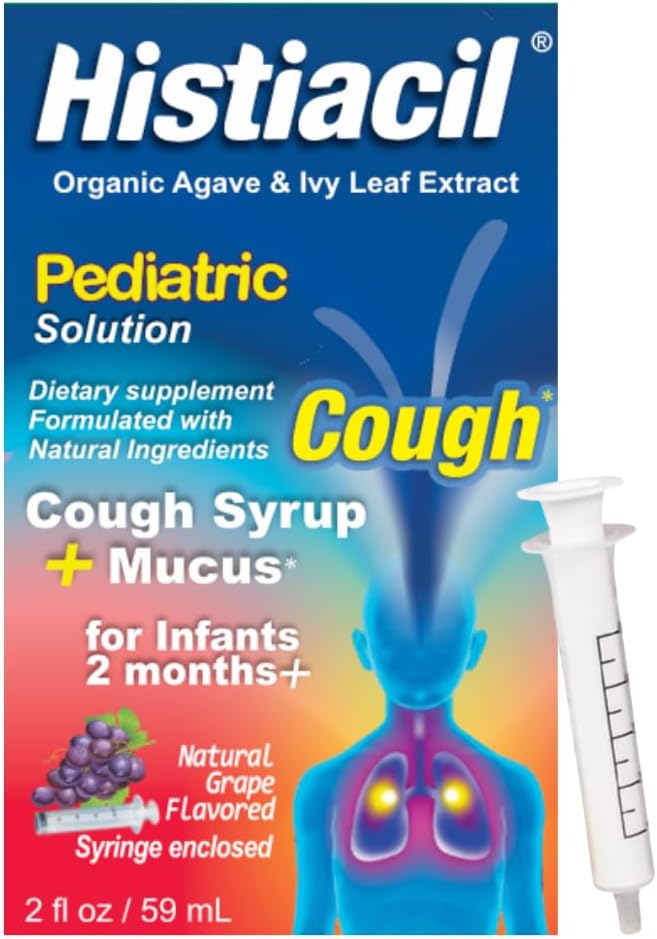 Histiacil Organical Agave Jarabe para TOS, 婴儿2个月和年长, Cough + 用 Agave & Ivy Leaf 提取的泥浆救济,儿童日间小儿公式 Mucus Grape Flavor, 2 fl oz