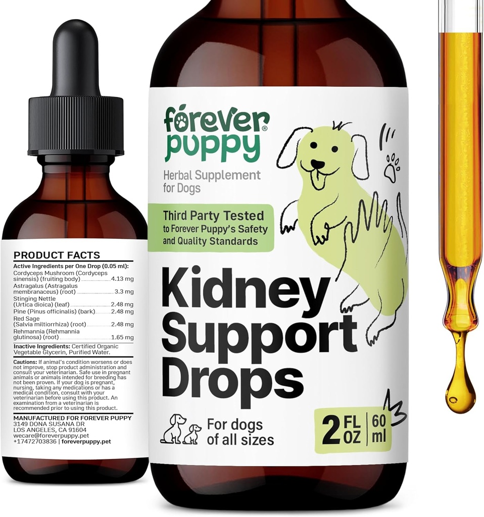 (原始内容存档于2018-09-21) (英语). Forever Pucky Kidney Supports for Dogs - Cordyceps Mushroom, Astragalus, Sting Nettle Leaf 提取 - 液态狗维生素和补充品 - 糖和无酒精丁 - 2 fl oz