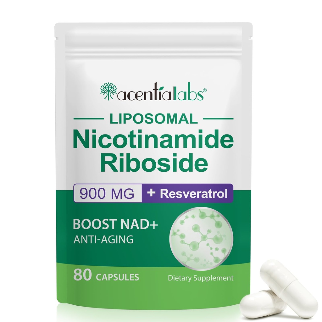 NAD Nicotinamide Riboside Resveratrol 900mg, NAD 辅助细胞健康, 抗衰老, 能源, 焦点 - 80卡普勒