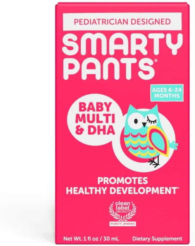 SmartyPants Baby Multi & DHA 补编:配有维生素D3,C,维生素B6,Biotin,Choline & Lutein,为婴儿6-24个月,Gluten Free,Natural Flavor,30 服务(包5 Vary)