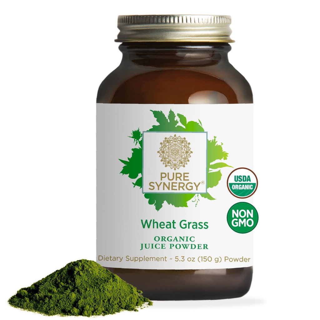 SYNERGY 有机小麦 草汁粉 氯phy-Rich 绿色汁粉 草糖 草糖 草糖 草糖 草糖 用于能源,碱碱平衡和消化支持(5.3 oz.