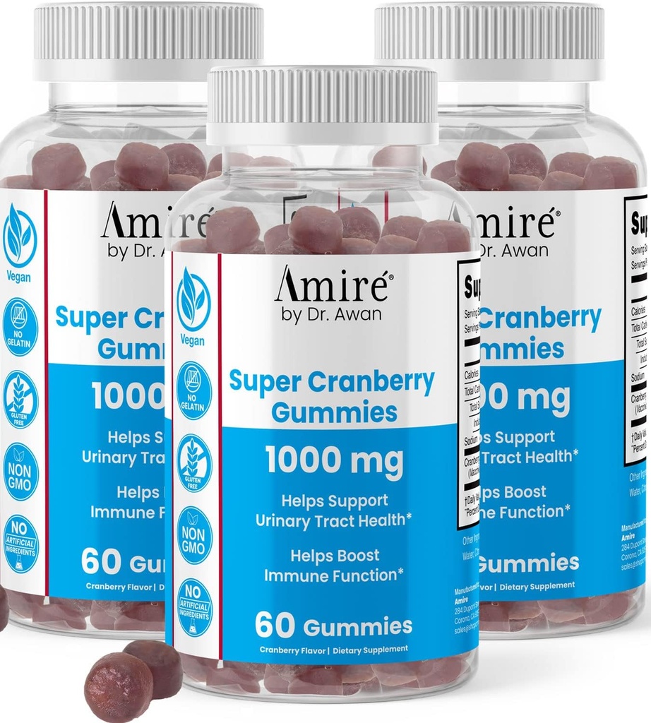 Awan Super Cranberry Gummys博士的埃米尔,《帮助支持尿道切除健康》,《帮助靴子Immune功能》,《免费Cranberry Chews for Men & Women》,180ct,90-Day供应