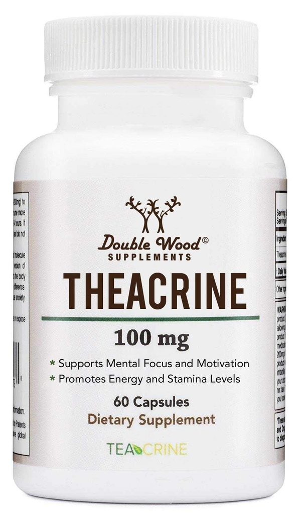 热碱(Teacrine) 100 Mg, 60 Capsules - 能量和焦点补充剂(类似于咖啡因药剂,但更低沉和耐久) Non-GMO和Gluten Free by Double Wood