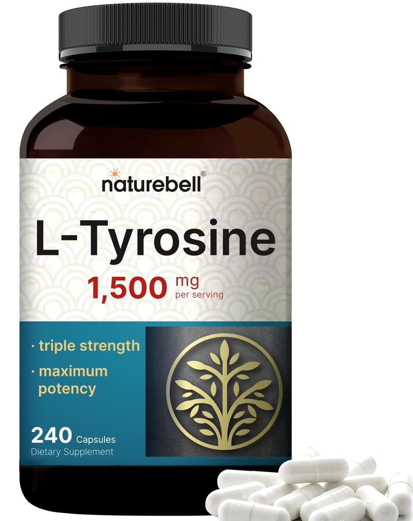 L Tyrosine Supplement, 1500 mg Per Service, 240 Capsules 基本氨基酸 – 脑健康支持 记忆,认知健康和精神警惕 – 非GMO