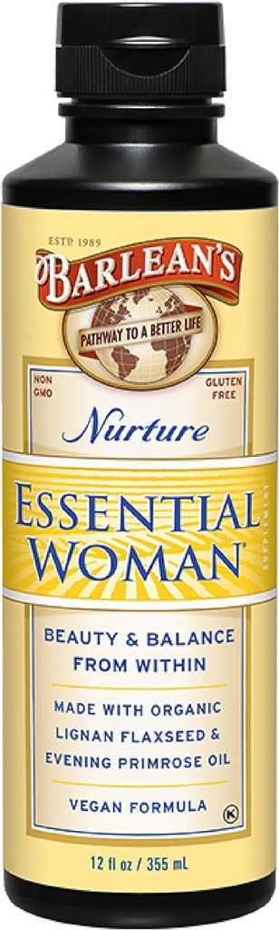 Barlean的《妇女基本女性液体补充品》,有机叶草籽和《健康头发、钉子和皮肤的晚间油》,Omega 3 6 9和GLA,12 oz