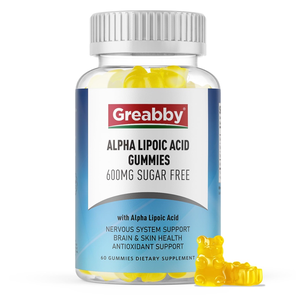 Alpha Lipoic Acid 600mg Gummys,无糖可嚼 R Lipoic Acid 对抗氧化剂和神经系统支持的补充,Brian & Skin Health, Pineapple Flavor, 60 Counter