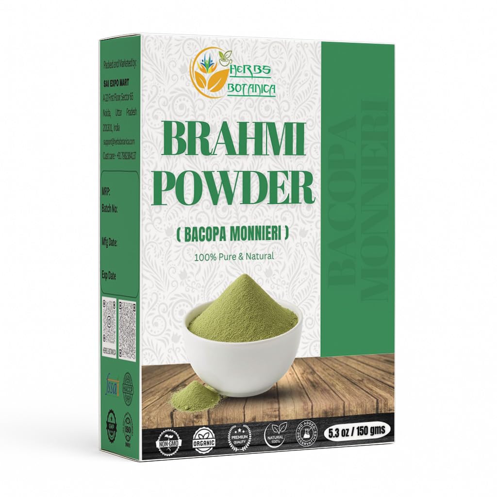 草本植物 Botanica Brahmi 粉末 Bacopa 粉末 Centella Asitica Ayurvedic 草本植物,自然发型护理,促进发型生长 | 5.5 oz(150 GMS)