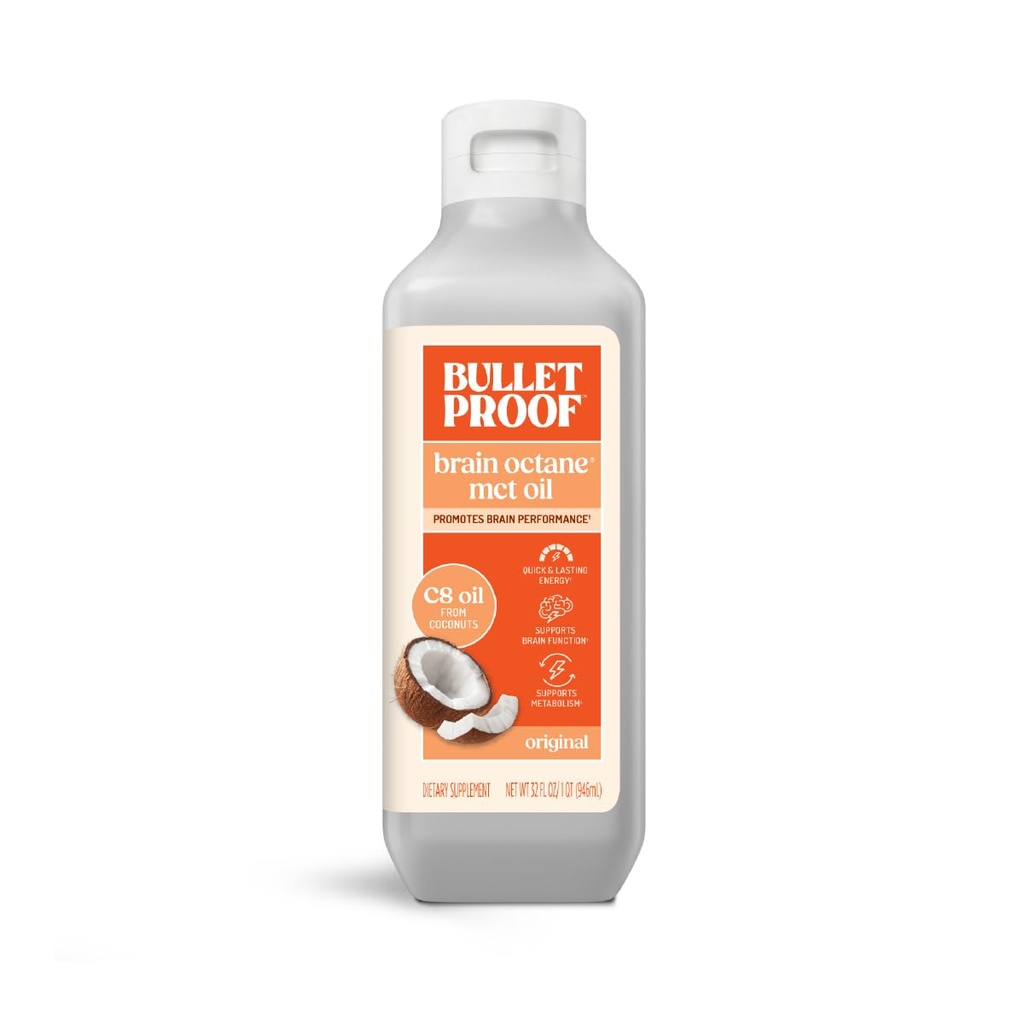 防弹脑八烷C8 MCT Oil, 32 Ounces, Keto 可持续能源和较少剪切的补充