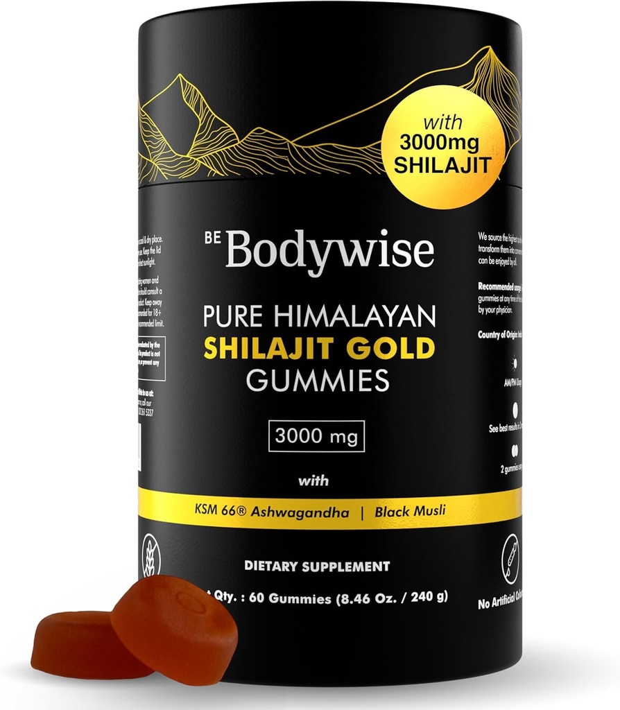 纯体喜马拉雅 Shilajit Gummys Gold I Lab 测试 I 无添加糖 I Ashwagandha, Gokshura| Fulvic Acid & 85+ Track Minerals I for Menish, Women I 非GMO I 100% 天然和有机I 60 Gummy
