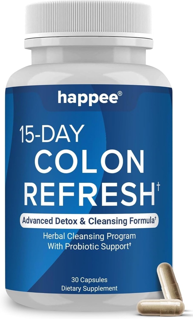 Happee Colon Cleanser & Detox for Wight Lost Support - 15 Day Colon Cleanse Pills & Gut Support Probiotics 男子 女性 - 快速天然泻剂 便秘救助