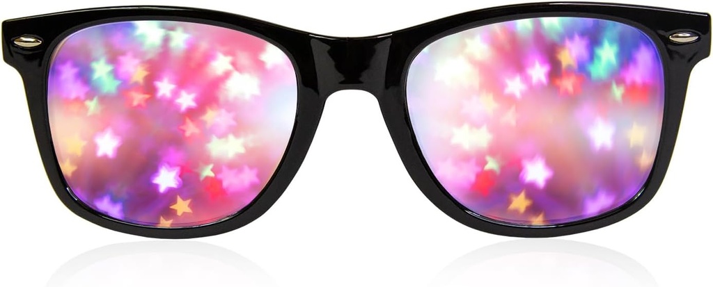 GloFX 黑色框架 恒星 Diffraction Glass – Laser Etched for Stunning Starburst Light Effect, 灵活和持久, 完美用于狂欢节和节日