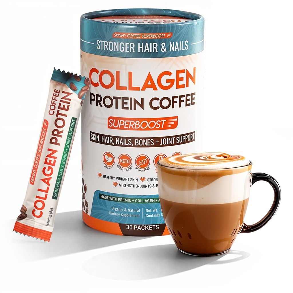 Collagen 蛋白质咖啡粉 - 为了更好的焦点、能源、文摘、布洛丁和男女豁免 - 支持光滑皮肤、头发、钉子、皮肤、骨骼和联合健康 - 30种服务