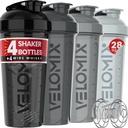 VELOMIX - 4 Pack - 28 oz 蛋白质摇瓶 蛋白质摇瓶 - 4x Wire Whisk → Leak Proof Shaker 杯 蛋白质摇篮 → 蛋白质摇瓶 包装 (Silver Mix)