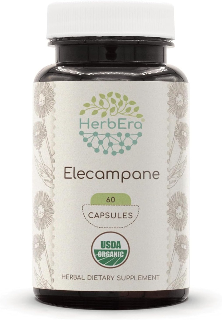 HerbEra Elecampane 60 USDA 有机卡普尔,500 毫克,用Elecampane(Inula Helenium)制成 干根(60 Capsules)