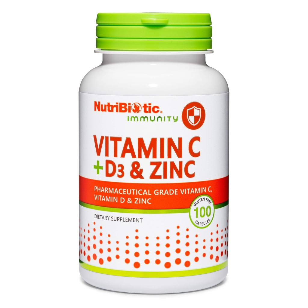 NutriBiotic – 维生素C + 维生素D3 & Zinc, 100 Capsules → Potent, 综合免疫支持 → 基本与抗氧化剂 每日补编 → Gluten & GMO Free