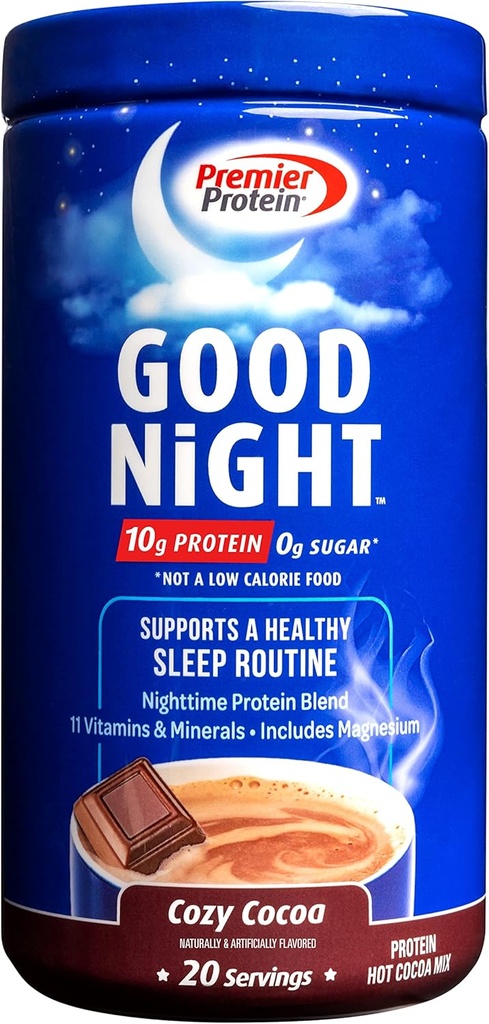 总理蛋白质良夜蛋白粉,热可可混合,10g蛋白,0g糖,11Vitamins & Minerals,夜蛋白混合,镁,锌,20 serve,1Tub