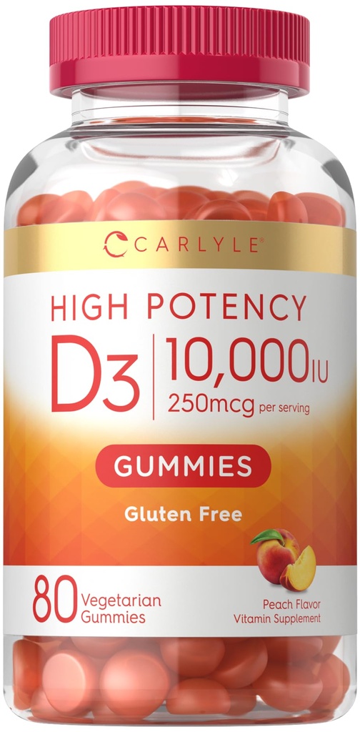 Carlyle Vitamin D3 1000iu Gummys for adderns 80 Countries 桃花火爆的Gummy 女性和男性的高潜力 蔬菜,Non-GMO,Gluten免费补充
