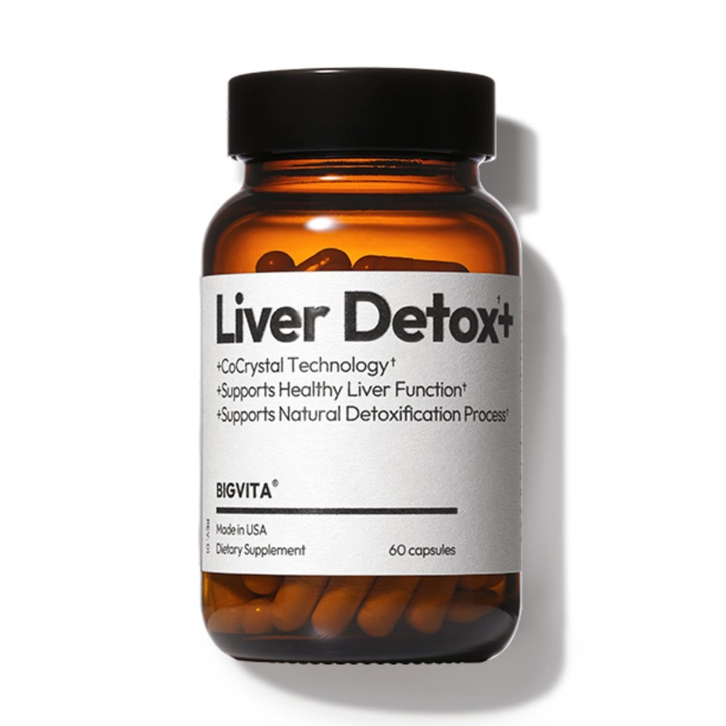 BIGVITA CoCrystal Liver Detox++ 16x 与CocrystaTM Silybin 的吸收 格卢塔西翁, 涡轮, 硒, 牛奶 硝酸盐 → 节能修复公式, 每日肝脏健康 – 60 Capsules