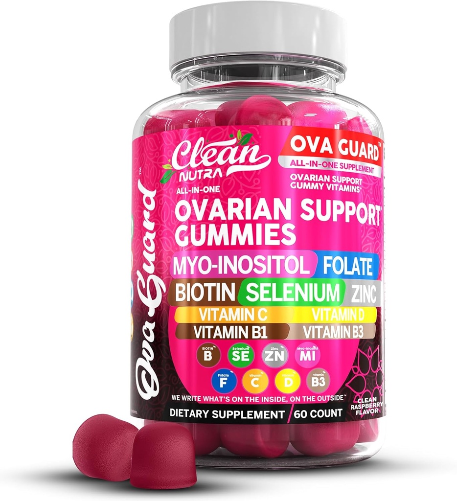 清洁营养素 奥瓦里安健康支持 | Myo-Inositol & D-Chiro Inositol Gummys | Folate Selenium Zinc Vitamin C D B1 B3 Maca Root Choline Bitartrate Sting Nettle N 乙酰Cysteine Clean