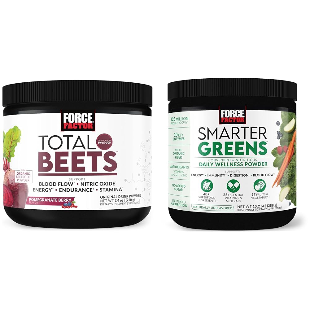 强制因子总量 Beets 饮用混合超级食品粉末与硝酸盐支持流通,Blood Flow & Smarter Greens Daily Wellness Powder 支持能源,豁免和文摘