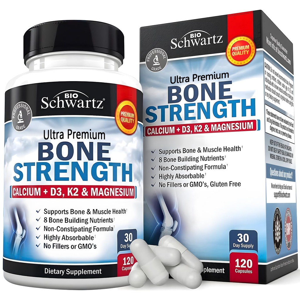 BioSchwartz Bone 强度补充 -- -- 具有9-in-1复合物的男女不便骨健康补充剂,与镁锌钙 D3 K2 & More -- -- 第三方测试 -- -- 1个月