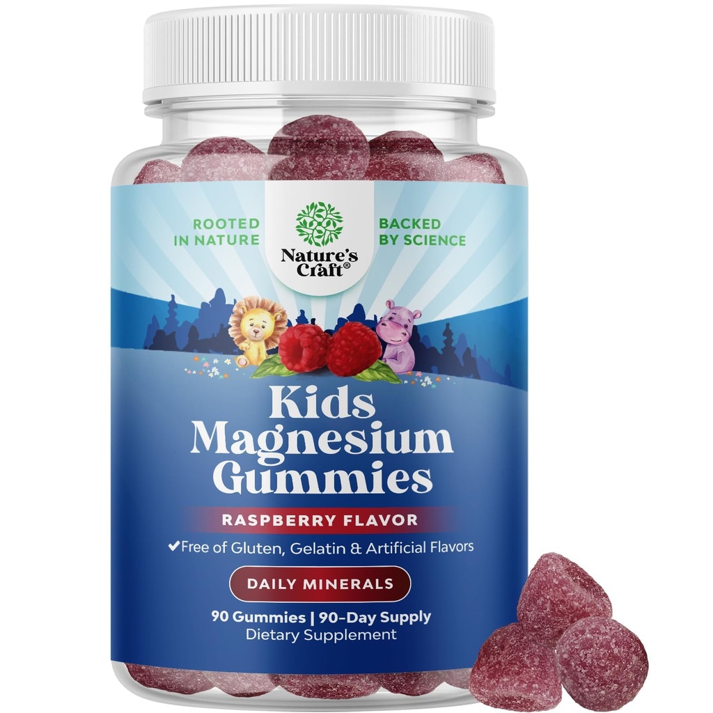 Kids Magnesium Gummys - Calm relax Mg Citrate 补充 Raspberry Flavor - Calm Magnesium 补充 Nerve 健康肌肉和健康心脏支持 - Mag Citrate Gummys - 90 Counter Pack