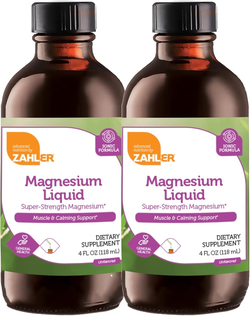 Zahler Magnesium Liquid Super-Strength Magnesium Muscle Calming Supports, 4 FL OZ. (原始内容存档于2019-09-21). 无味者. (两包)
