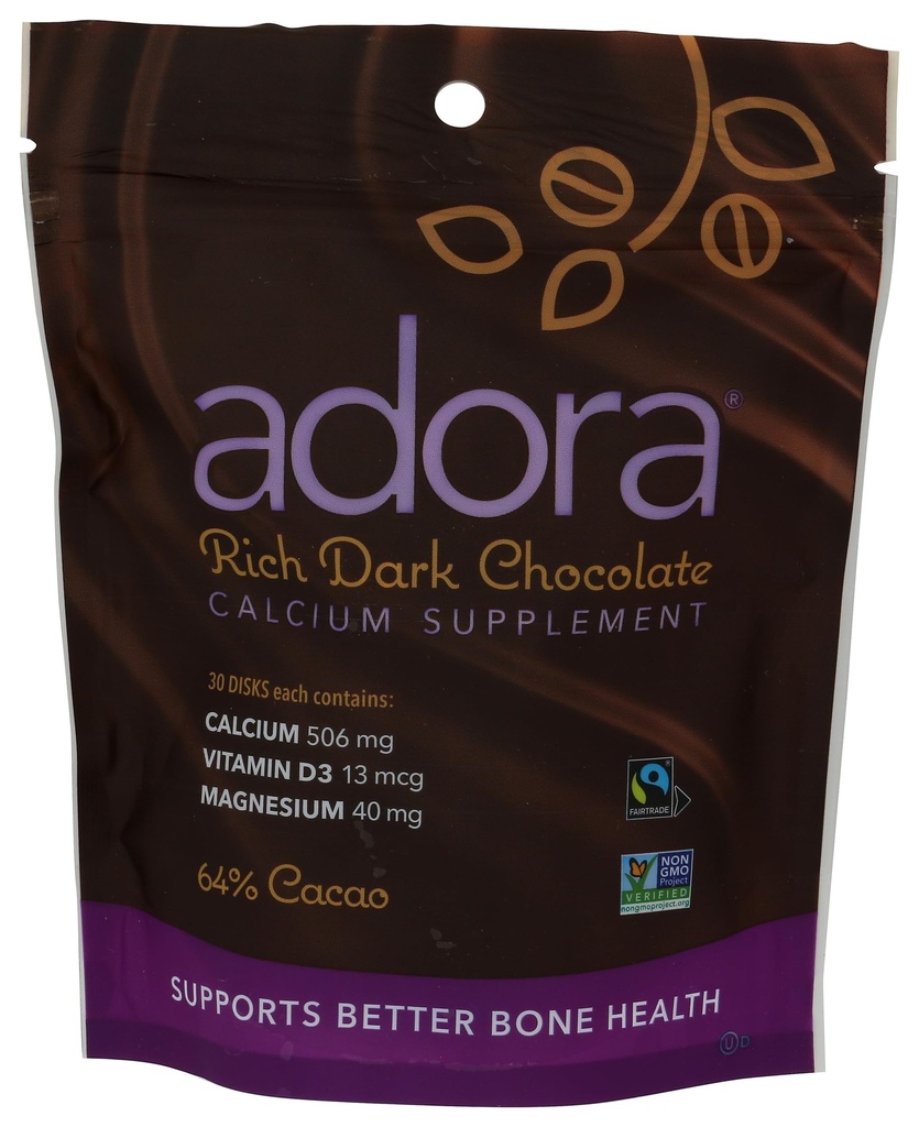 Adora Calcium 补充磁盘, 暗巧克力, 30 计 - 500 mg