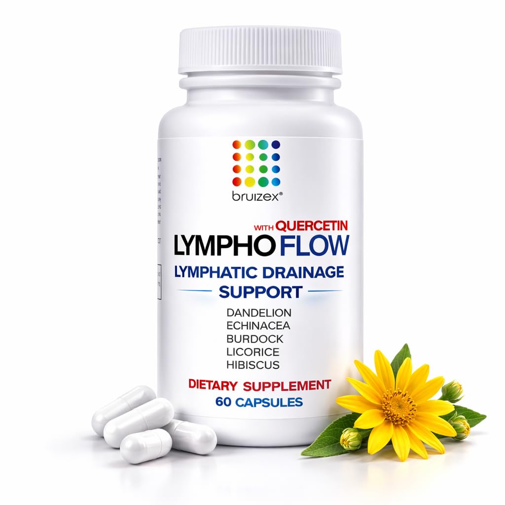 Bruizex Lympho Lymphatic排水补充,支持Lymphatic System Health, Liposuction, BBL, 360 Lipo, Tummy Tuck & Lymphedema 手术后恢复,用Qercetin制造, 60 Capsules
