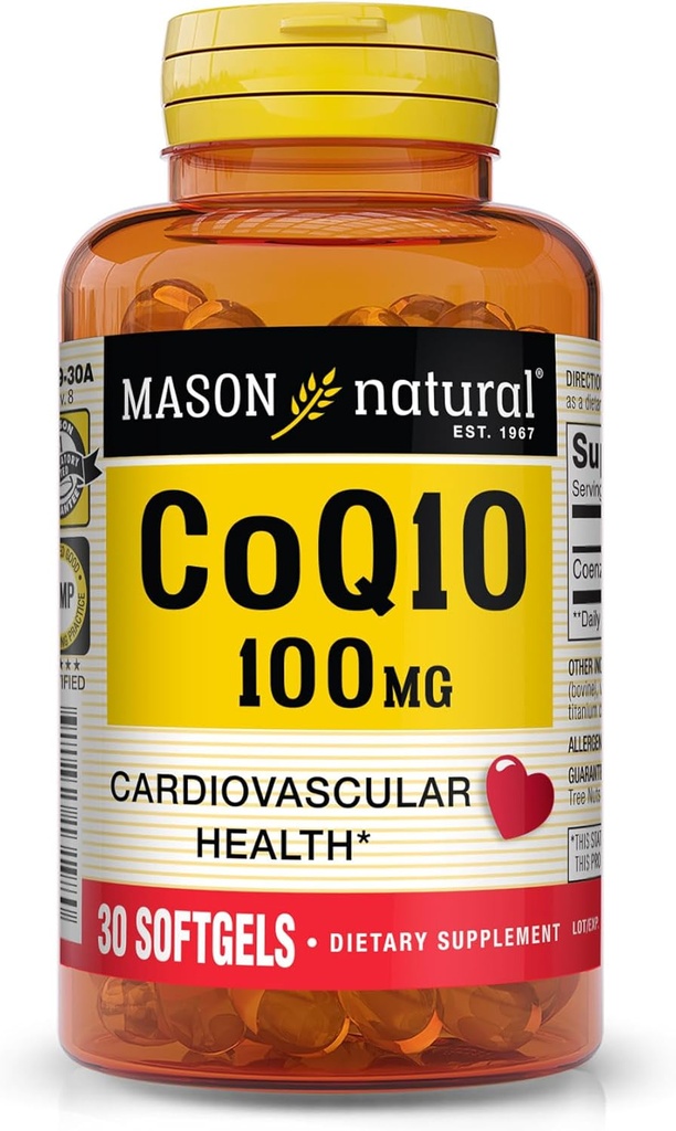 MASON NATURAL CO Q10 100 mg - 健康心脏和细胞能量生产,支持心血管健康,30软胶