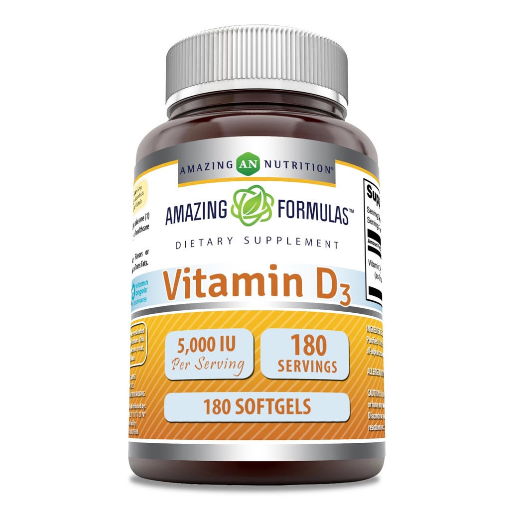 神奇的维生素D3(Cholecalcifirol) 补充 = 5000 IU / 服务 = 180 Softgels = = 非 GMO = free = 在美国制造